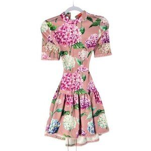 Banjul Floral Print Mock Neck‎ Lace-Up Back Dress